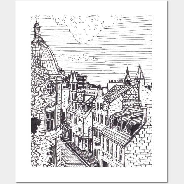 Aberdeen Town Scotland Pen Ink Drawing Wall Art by Wall-Art-Sketch